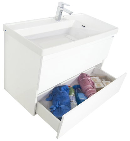 Set Baza front MDF si Lavoar seria 286, cu sertare, cadru metalic, montat, 100 cm, alb [4]