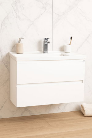 Mobilier Baie - Set Baza front MDF si Lavoar seria 286, cu sertare, cadru metalic, montat, 100 cm, alb