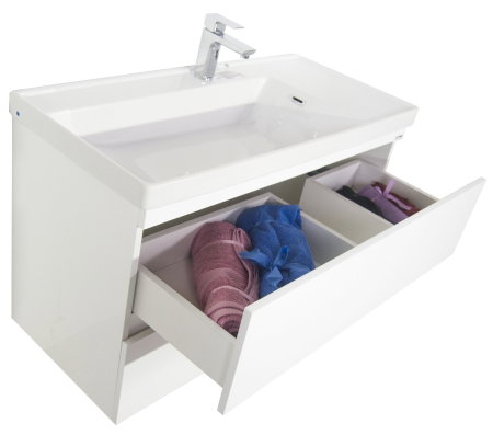 Mobilier Baie - Set Baza front MDF si Lavoar seria 286, cu sertare, cadru metalic, montat, 100 cm, alb