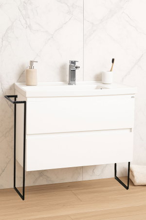 Mobilier Baie - Set Baza front MDF si Lavoar seria 286, cu sertare, cadru metalic, montat, 100 cm, alb