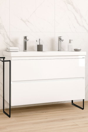 Baza cu Lavoar - Set Baza front MDF si Lavoar seria 286, cu sertare, cadru metalic, montat, 120 cm, alb