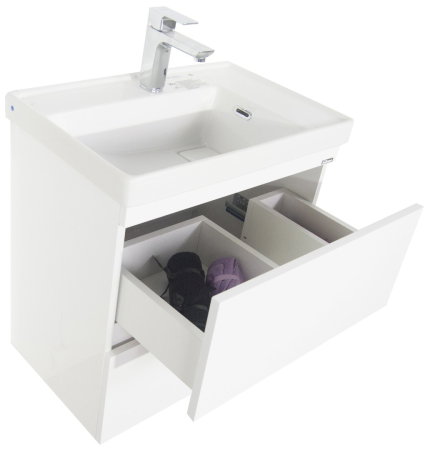 Mobilier Baie - Set Baza front MDF si Lavoar seria 286, cu sertare, cadru metalic, montat, 60 cm, alb