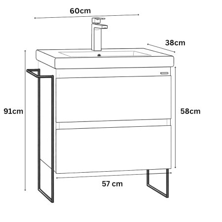 Set Baza front MDF si Lavoar seria 286, cu sertare, cadru metalic, montat, 60 cm, alb [5]