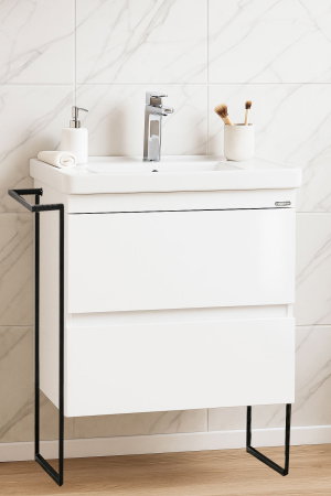 Mobilier Baie - Set Baza front MDF si Lavoar seria 286, cu sertare, cadru metalic, montat, 60 cm, alb