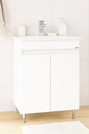 Baza cu Lavoar - Set Baza front MDF si Lavoar seria 386, montat, 60 cm, alb