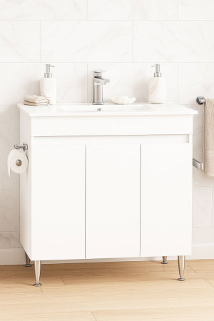 Baza cu Lavoar - Set Baza front MDF si Lavoar seria 386, montat, 80 cm, alb