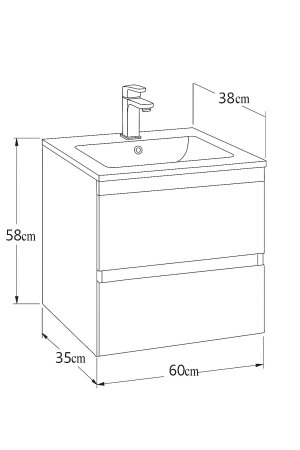 Set Baza front MDF si Lavoar seria 386, suspendata, cu sertare, montat, 60 cm, alb [5]