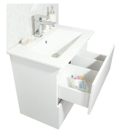 Set Baza front MDF si Lavoar seria 386, suspendata, cu sertare, montat, 60 cm, alb [3]