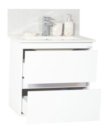 Set Baza front MDF si Lavoar seria 386, suspendata, cu sertare, montat, 60 cm, alb [2]