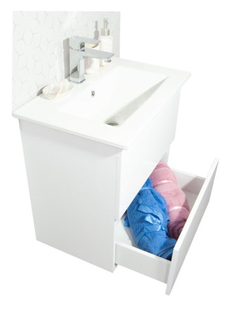 Set Baza front MDF si Lavoar seria 386, suspendata, cu sertare, montat, 60 cm, alb [4]