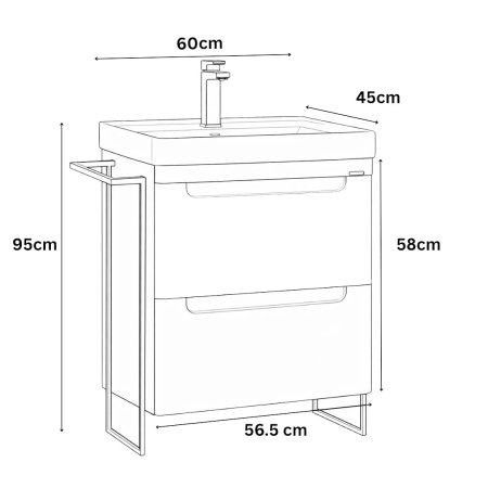 Set Baza front MDF si Lavoar seria 502, cu sertare, cadru metalic, montat, 60 cm, alb [5]