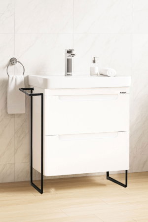 Baza cu Lavoar - Set Baza front MDF si Lavoar seria 502, cu sertare, cadru metalic, montat, 60 cm, alb