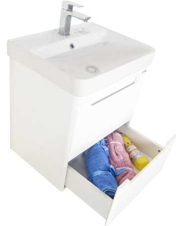 Set Baza front MDF si Lavoar seria 502, cu sertare, cadru metalic, montat, 60 cm, alb [4]