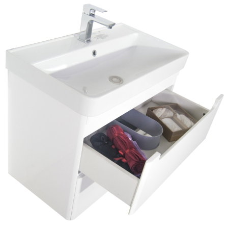 Mobilier Baie - Set Baza front MDF si Lavoar seria 502, cu sertare, cadru metalic, 80 cm, alb