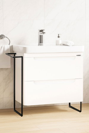 Mobilier Baie - Set Baza front MDF si Lavoar seria 502, cu sertare, cadru metalic, 80 cm, alb