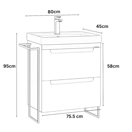 Set Baza front MDF si Lavoar seria 502, cu sertare, cadru metalic, 80 cm, alb [6]