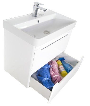 Set Baza front MDF si Lavoar seria 502, cu sertare, cadru metalic, 80 cm, alb [4]