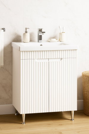 Mobilier Baie - Set Baza front MDF si Lavoar seria 733, montat, 60 cm, alb rustic