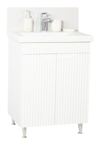 Mobilier Baie - Set Baza front MDF si Lavoar seria 733, montat, 60 cm, alb rustic