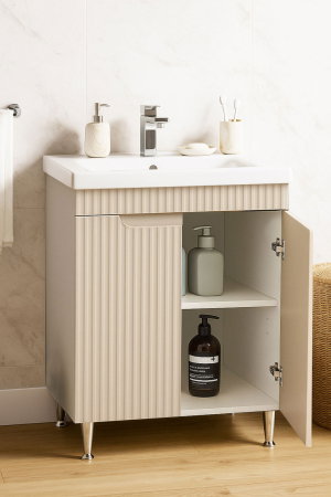 Produs în România - Set Baza front MDF si Lavoar seria 733, montat, 60 cm, crem