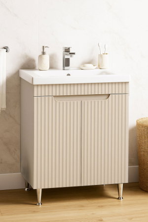 Produs în România - Set Baza front MDF si Lavoar seria 733, montat, 60 cm, crem