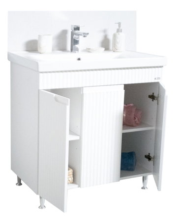 Mobilier Baie - Set Baza front MDF si Lavoar seria 733, montat, 80 cm, alb rustic