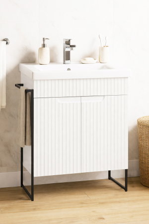 Baza cu Lavoar - Set Baza front MDF si Lavoar seria 733, cadru metalic, montata, 60 cm, alb rustic