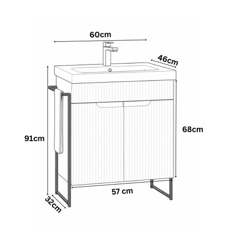 Baza cu Lavoar - Set Baza front MDF si Lavoar seria 733, cadru metalic, montata, 60 cm, antracit