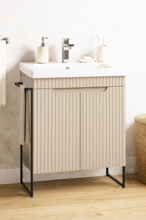 Baza cu Lavoar - Set Baza front MDF si Lavoar seria 733, cadru metalic, montata, 60 cm, crem