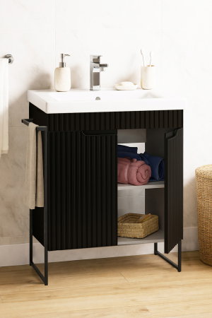 Baza cu Lavoar - Set Baza front MDF si Lavoar seria 733, cadru metalic, montata, 60 cm, negru