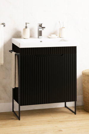 Baza cu Lavoar - Set Baza front MDF si Lavoar seria 733, cadru metalic, montata, 60 cm, negru