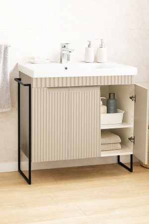 Baza cu Lavoar - Set Baza front MDF si Lavoar seria 733, cadru metalic, montata, 80 cm, crem