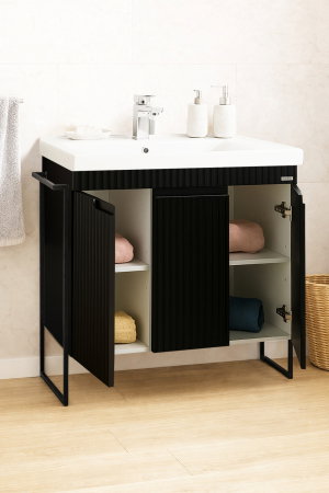 Baza cu Lavoar - Set Baza front MDF si Lavoar seria 733, cadru metalic, montata, 80 cm, negru