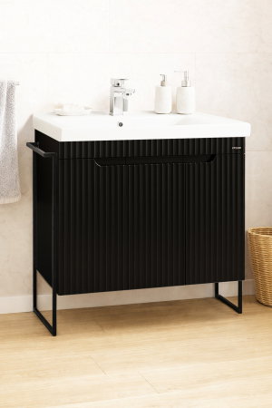 Baza cu Lavoar - Set Baza front MDF si Lavoar seria 733, cadru metalic, montata, 80 cm, negru