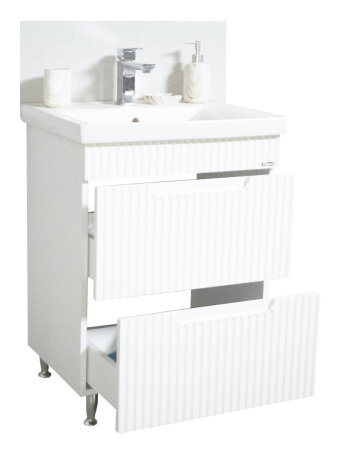 Mobilier Baie - Set Baza front MDF si Lavoar seria 733, cu sertare, montat, 60 cm, alb rustic