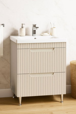 Baza cu Lavoar - Set Baza front MDF si Lavoar seria 733, cu sertare, montata, 60 cm, crem