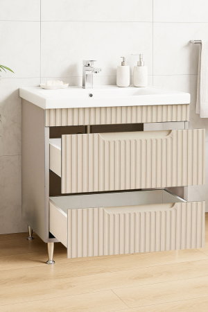 Mobilier Baie - Set Baza front MDF si Lavoar seria 733, cu sertare, montat, 80 cm, crem