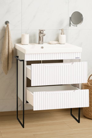 Baza cu Lavoar - Set Baza front MDF si Lavoar seria 733, cadru metalic, sertare, montata, 60 cm, alb rustic