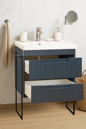 Mobilier Baie - Set Baza front MDF si Lavoar seria 733, cadru metalic, sertare, montata, 60 cm, antracit