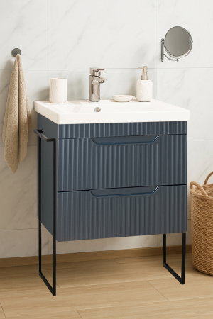 Mobilier Baie - Set Baza front MDF si Lavoar seria 733, cadru metalic, sertare, montata, 60 cm, antracit