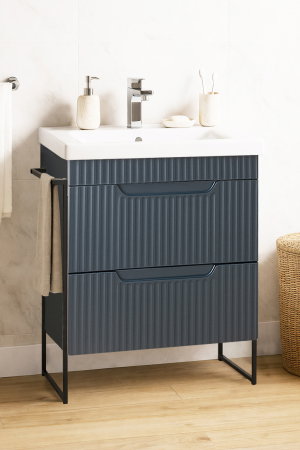 Baza cu Lavoar - Set Baza front MDF si Lavoar seria 733, cadru metalic, cu sertare, montata, 60 cm, antracit