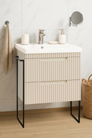 Baza cu Lavoar - Set Baza front MDF si Lavoar seria 733, cadru metalic, sertare, montata, 60 cm, crem
