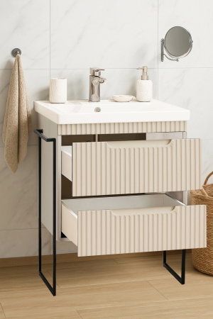 Baza cu Lavoar - Set Baza front MDF si Lavoar seria 733, cadru metalic, sertare, montata, 60 cm, crem