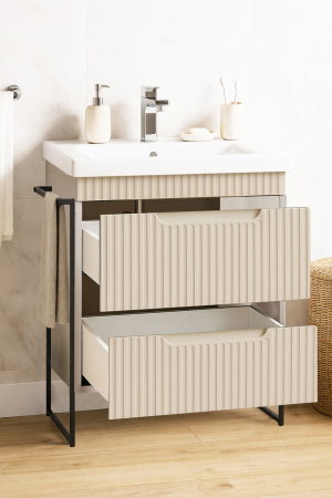 Baza cu Lavoar - Set Baza front MDF si Lavoar seria 733, cadru metalic, cu sertare, montata, 60 cm, crem