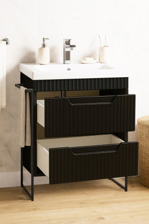 Mobilier Baie - Set Baza front MDF si Lavoar seria 733, cadru metalic, cu sertare, montata, 60 cm, negru