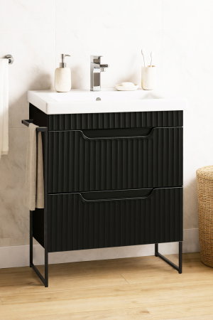 Mobilier Baie - Set Baza front MDF si Lavoar seria 733, cadru metalic, cu sertare, montata, 60 cm, negru