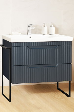 Mobilier Baie - Set Baza front MDF si Lavoar seria 733, cadru metalic, sertare, montata, 80 cm, antracit