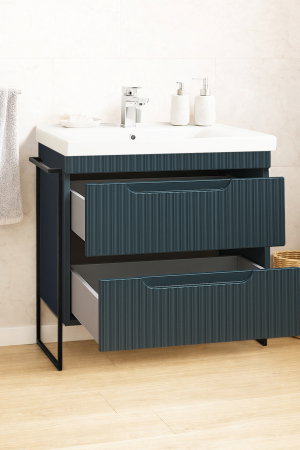 Baza cu Lavoar - Set Baza front MDF si Lavoar seria 733, cadru metalic, cu sertare, montata, 80 cm, antracit