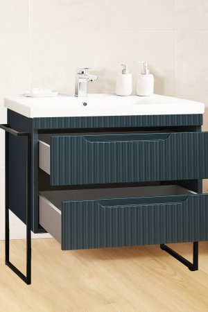 Mobilier Baie - Set Baza front MDF si Lavoar seria 733, cadru metalic, sertare, montata, 80 cm, antracit