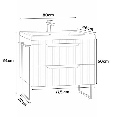 Mobilier Baie - Set Baza front MDF si Lavoar seria 733, cadru metalic, sertare, montata, 80 cm, crem